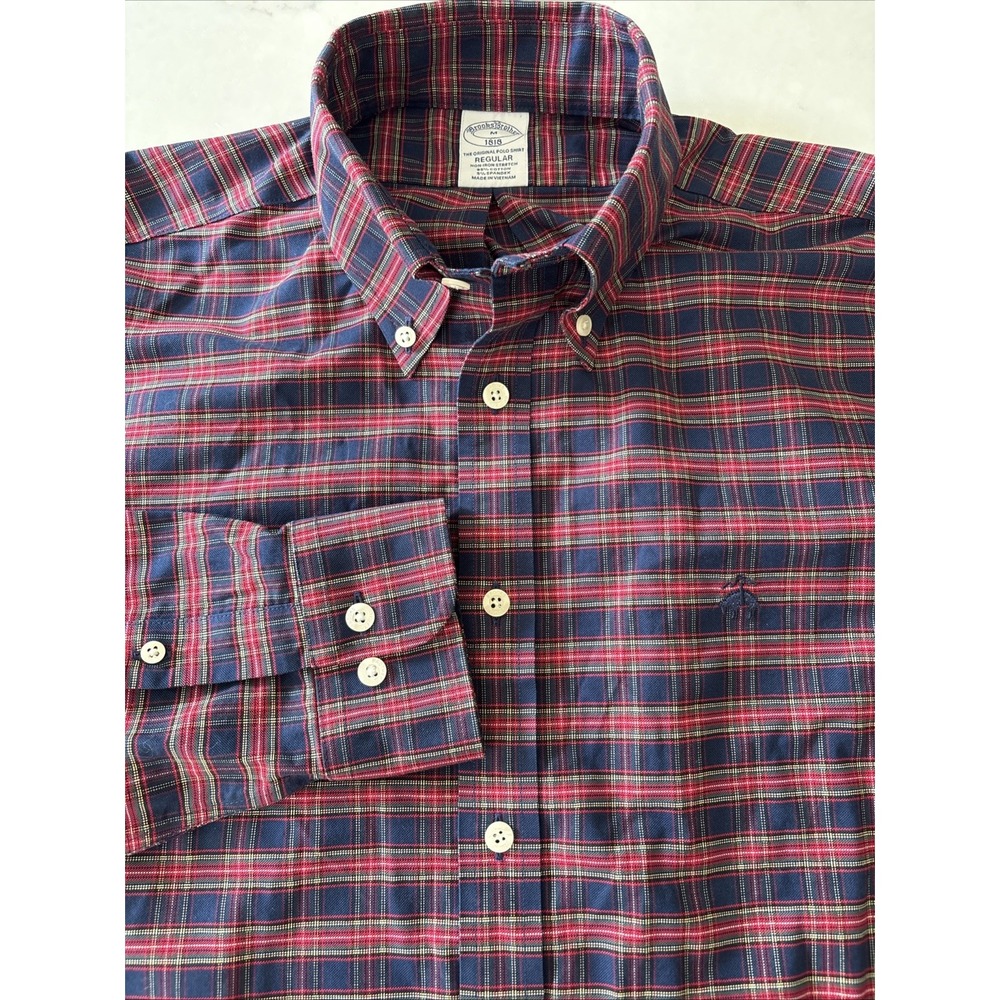 Brooks Brothers Mens M Original Polo Plaid Button Down Shirt Long Sleeve Oxford